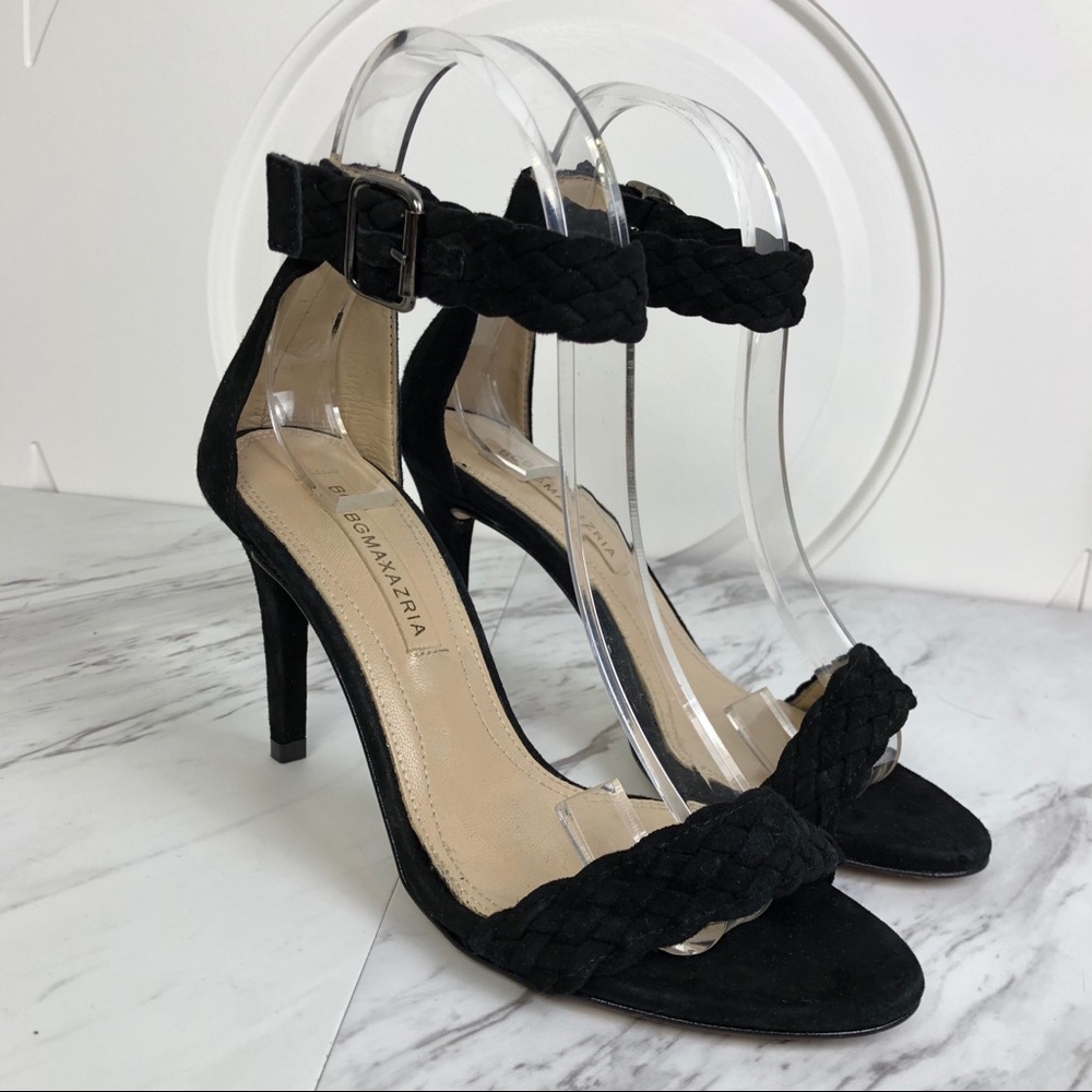 BCBGMaxAzria Black Suede Ankle Strap Heel Sandals
